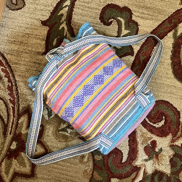 PINZON 100% Cotton Backpack Aztec Stripe / Geometric Summer Soft Travel Rainbow - Picture 13 of 16